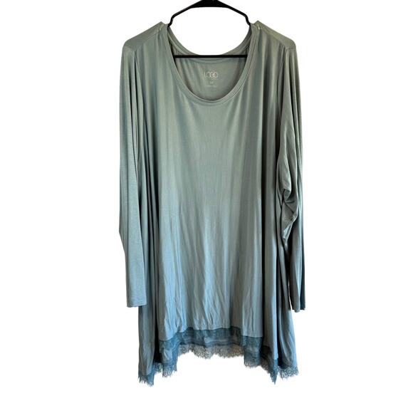 Logo Lori Goldstein Plus 3X Tunic Green Scoop Neck Lace Trim Short Sleeve - Picture 1 of 5